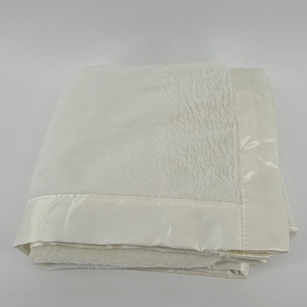 Walgreens Plush Baby Security Blanket Satin Trim Cream Ivory 36x40 Vintage Rare